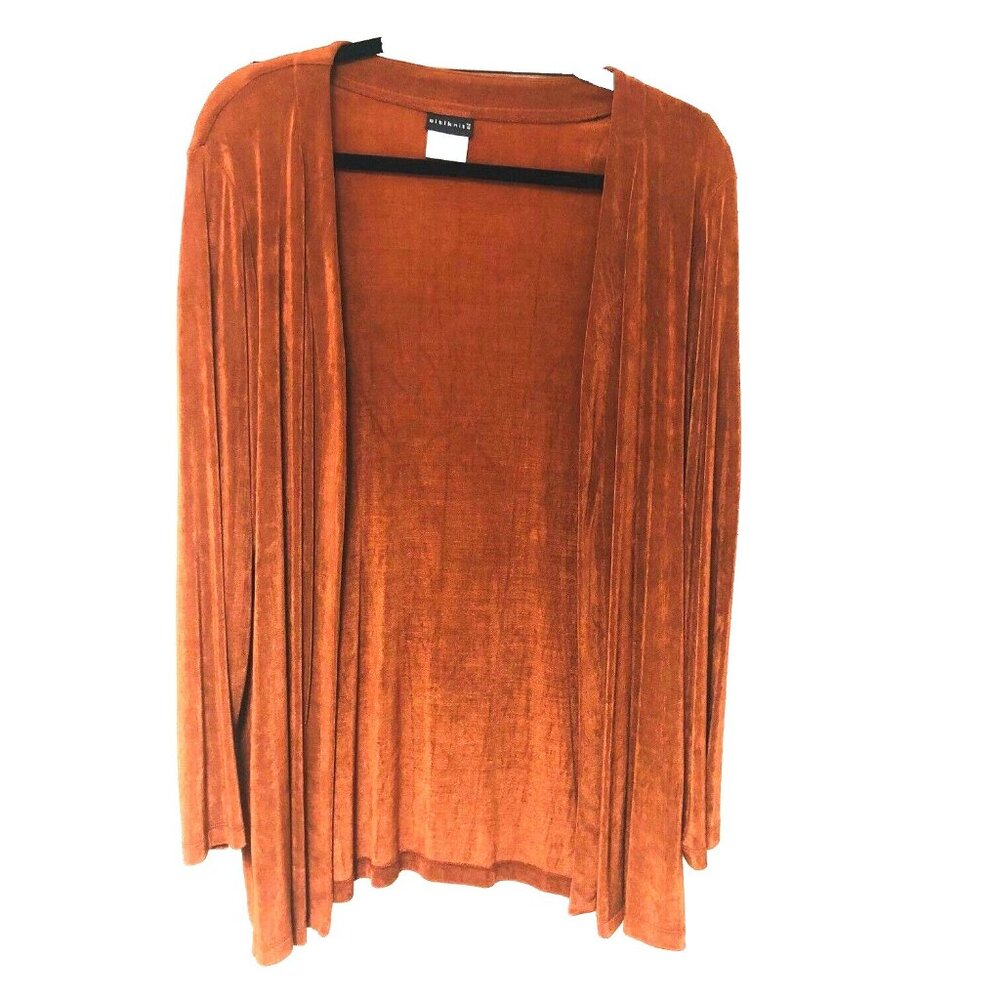 Citiknits Slinky Open Front Cardigan Womens L Fall Bronze Topper Duster QVC